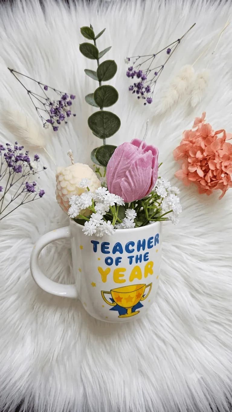 Teacher of the Year floral candle arrangement
